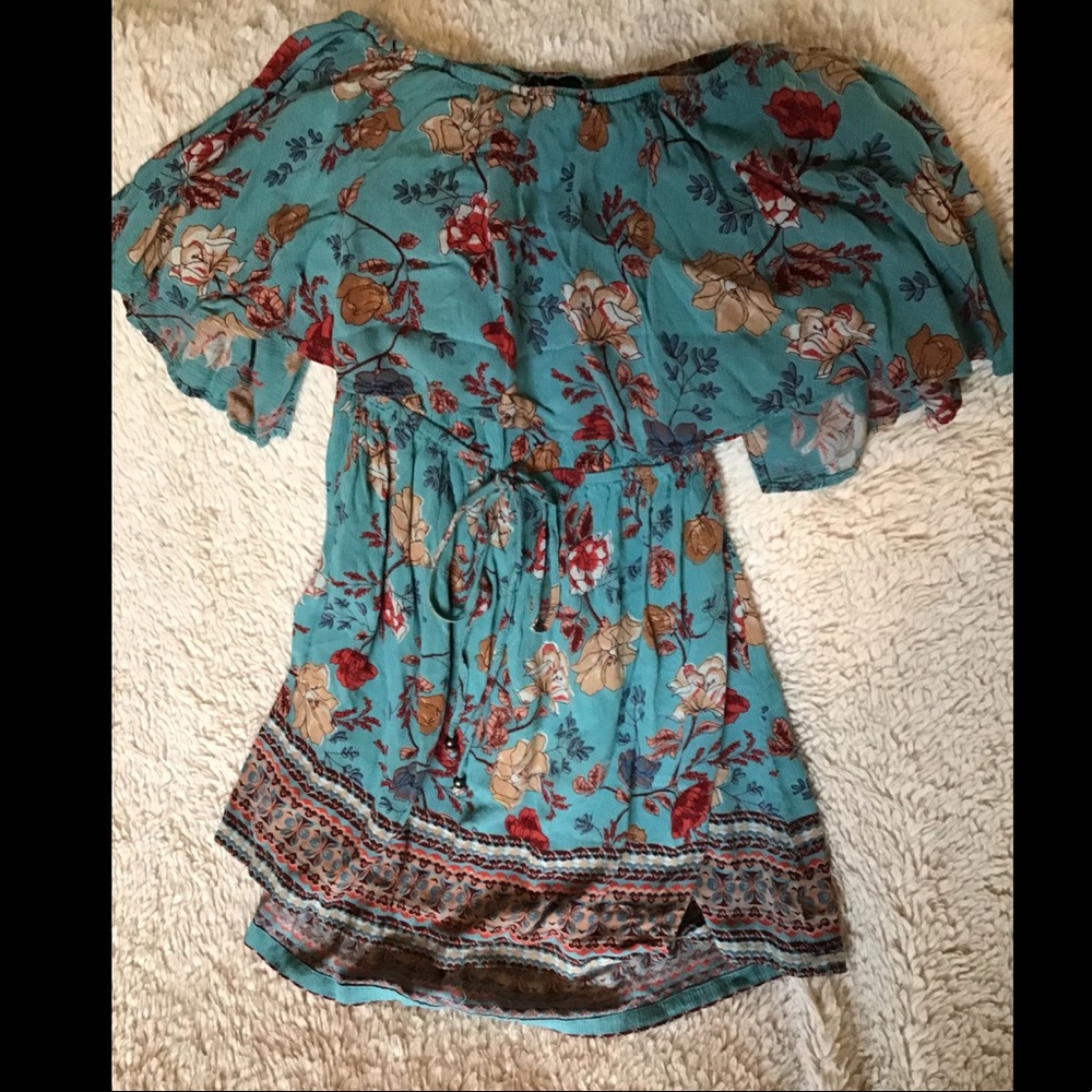 Faded Blue with Flower Print Flowy Sundress